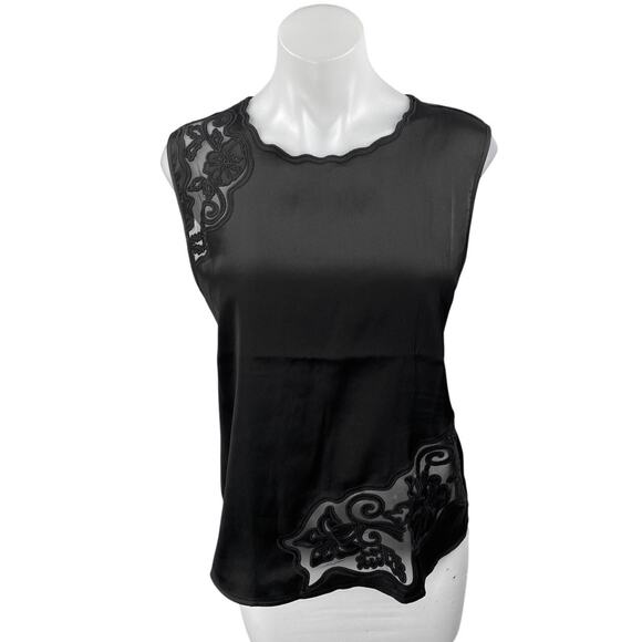 Joie Women's Black Sleeveless Embroidered Floral Mesh Tank Blouse Top Size M - Picture 1 of 5